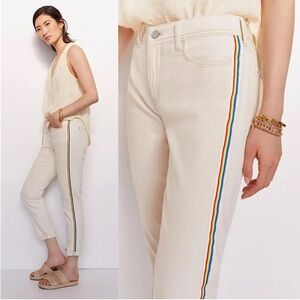 Pilcro Womens Slim‎ Boyfriend Crop Straight Leg Jeans 32 Ivory Rainbow Stripe
